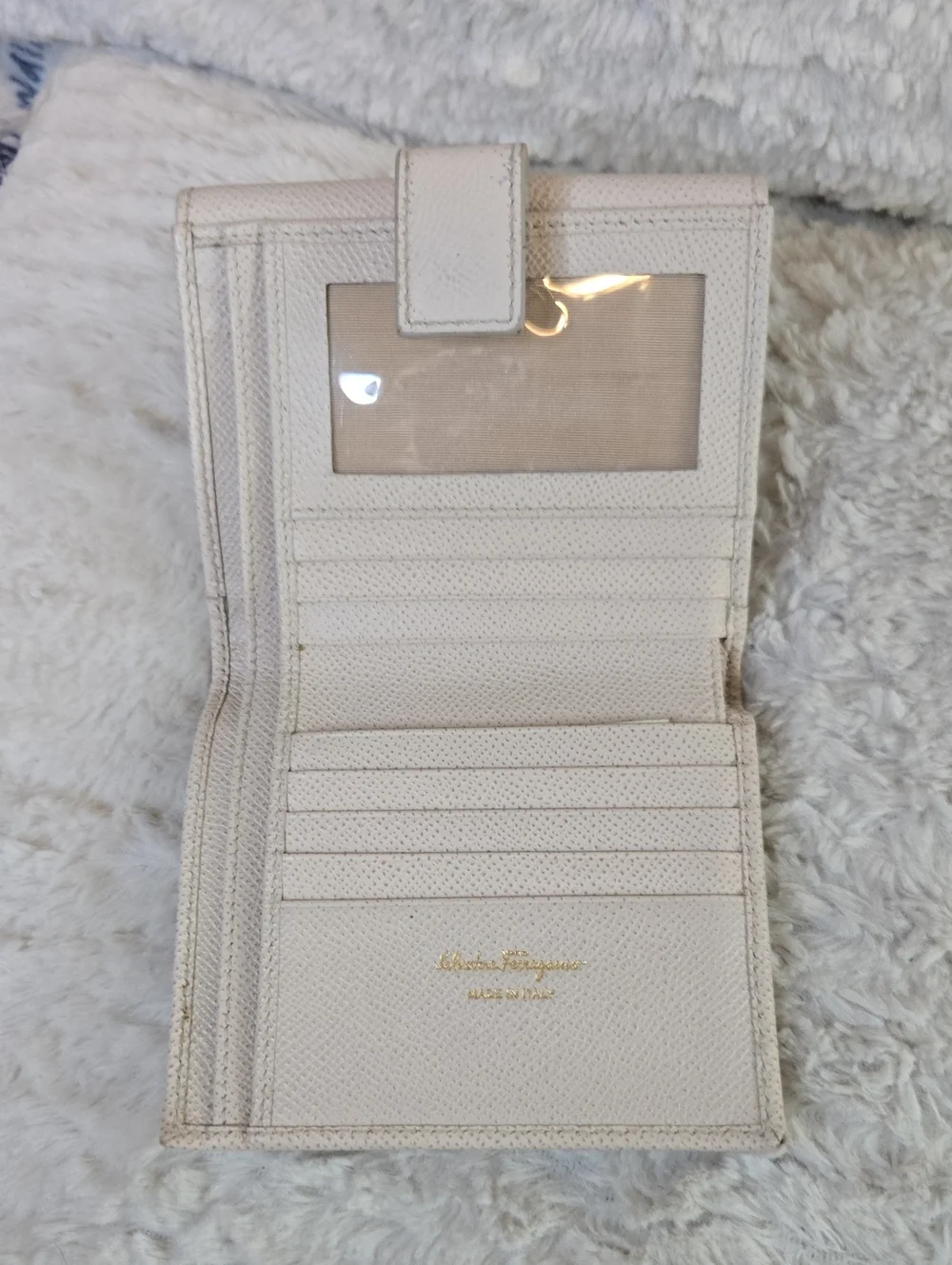 Salvatore Ferragamo Cream Leather Wallet with Gold Hardware EUC